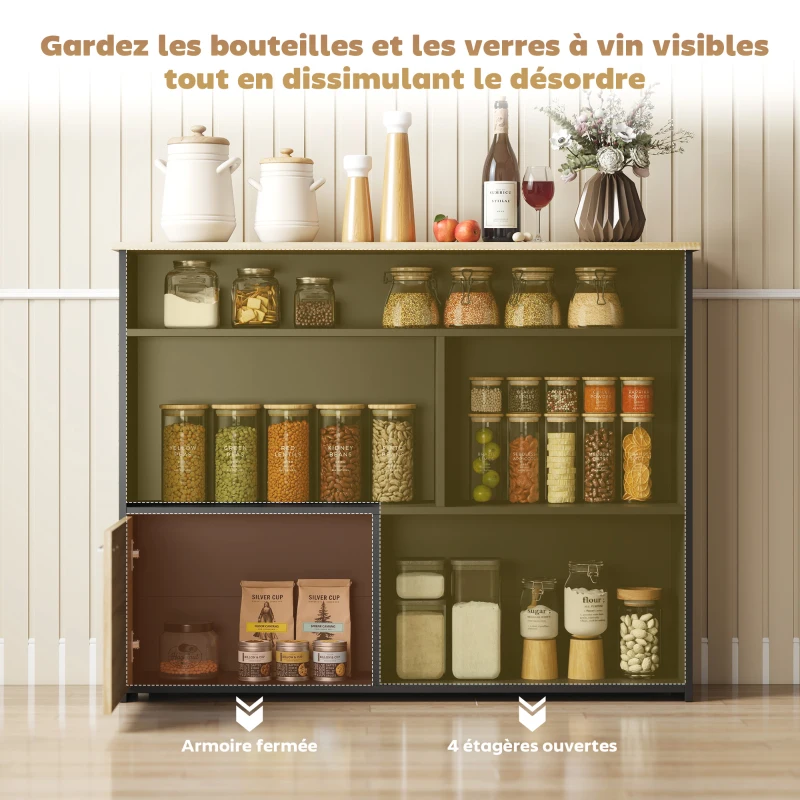 HOMCOM Table de bar extensible avec abattant, table haute cuisine, 1 placard et 4 compartiments ouverts, 116x79,6x90,5cm, noir(m-5)