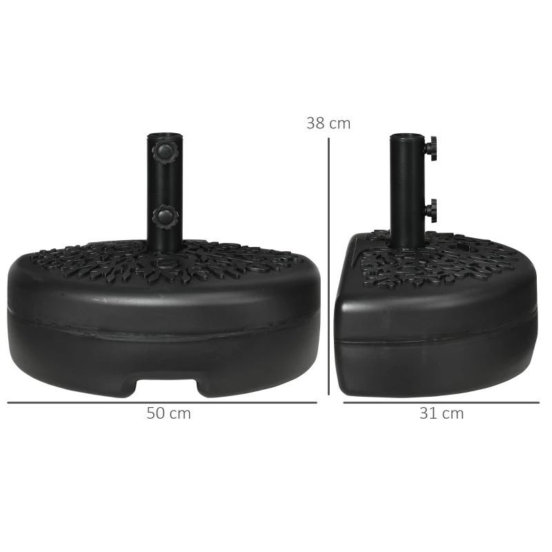 Outsunny Pied de parasol demi-round, socle parasol extérieur à remplir avec 18 kg d'eau / 21 kg de sable, 50 x 31 x 38 cm, noir