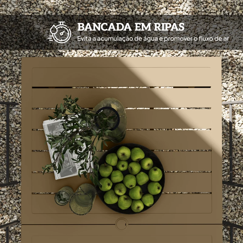 Outsunny Mesa de Jardim Retangular 150x90x73 cm com Pés de Aço Orifício para Chapéu de Sol e Desenho em Ripas Marrom Claro