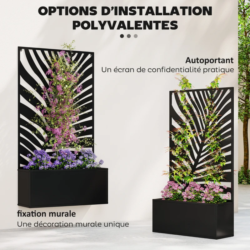 Outsunny Jardinière avec treillis, bac à fleurs avec brise-vue en métal, pour cour, jardin, balcon, 61 x 23 x 113 cm, noir
