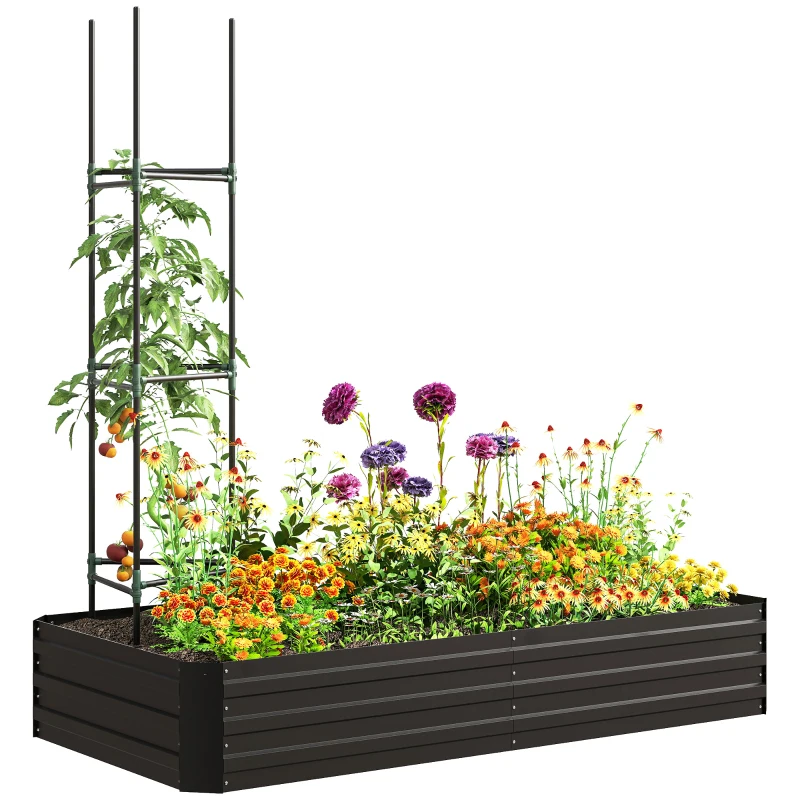 Outsunny Carré potager jardinière rectangulaire en acier galvanisé tuteurs pour tomates et plantes grimpantes 180 x 90 x 29,5 cm