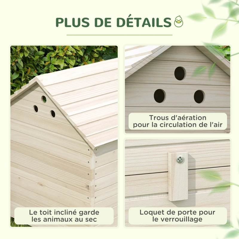 PawHut Abri pour canards maison pour canards avec toit ouvrant ventilation et porte-rampe 100 x 82,5 x 91 cm bois naturel