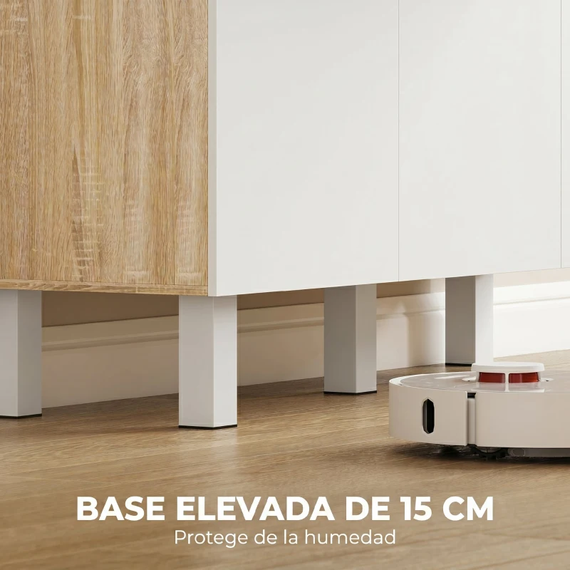 HOMCOM Alacena de Cocina Alta con 6 Puertas y Gran Cajón Estantes Encimera Amplia para Microondas 120x40x175 cm Blanco