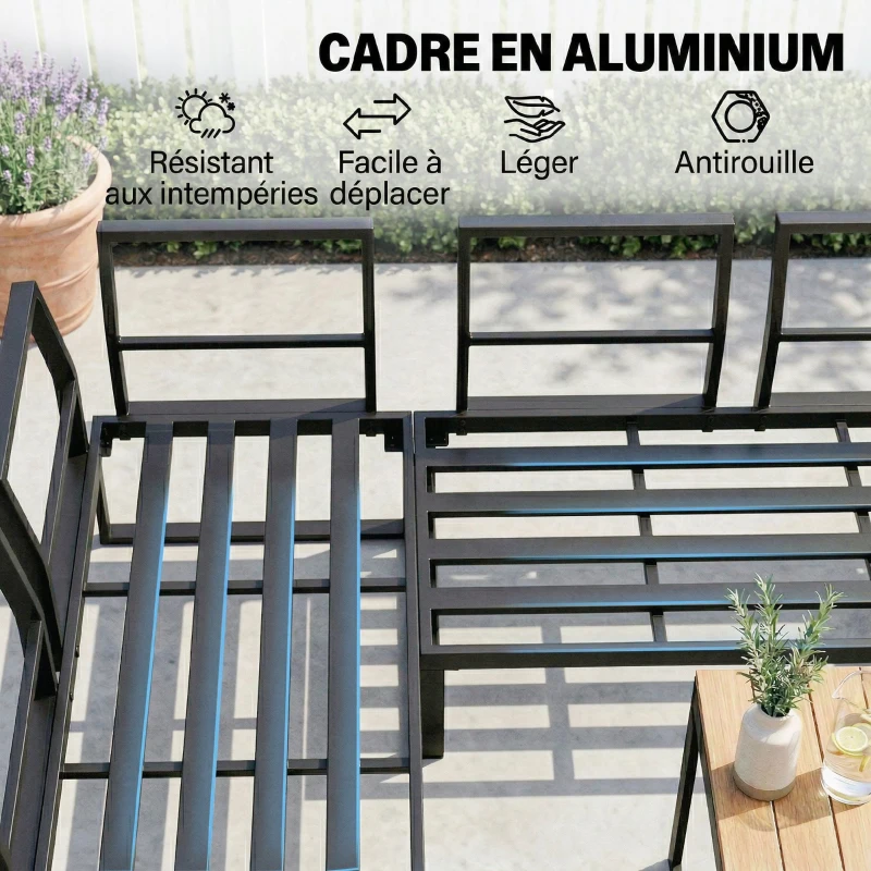 Outsunny Salon de Jardin Extérieur Ensemble Meubles de Jardin 6-8 Personnes Aluminium avec Plateaux Latéraux 256x198x70cm Gris