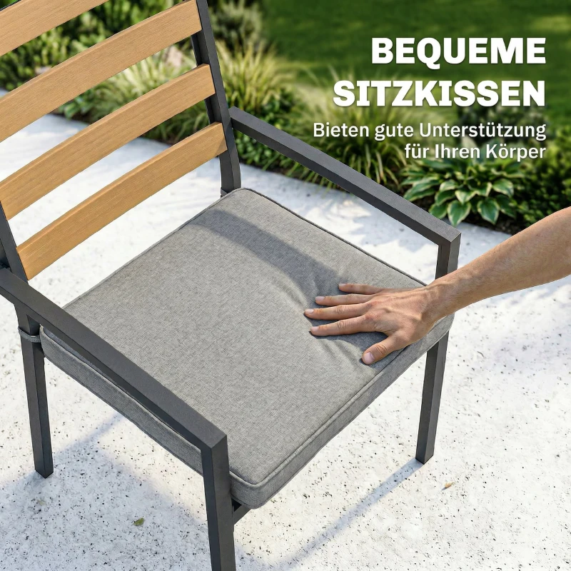 Outsunny 7 tlg. Sitzgruppe Gartenmöbel-Set, Gartengarnitur mit 1 Esstisch, 6 Stühlen, Kissen, für Terrasse, Naturholz