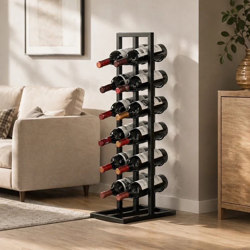 HOMCOM Porte-bouteilles 12 bouteilles, étagère à vin en métal industriel, casier à vin sur pied pour cuisine, bar, cave, noir