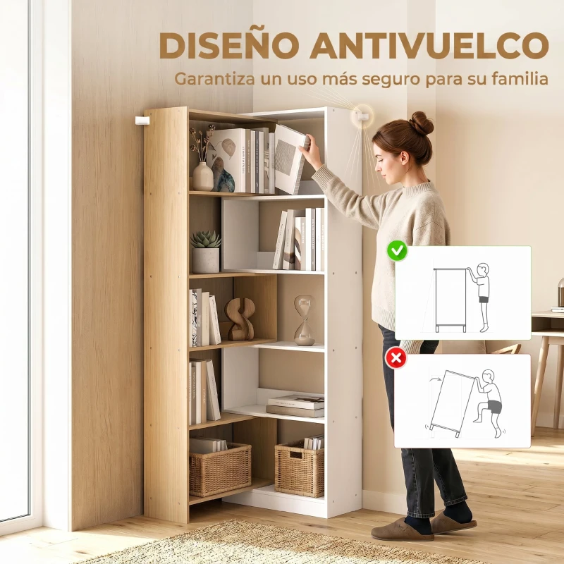 HOMCOM Estantería Expandible 5 Niveles Giratoria 350° Ancho Ajustable Convertible en en L Recta o Compacta 111,5x23,8x163,7 cm