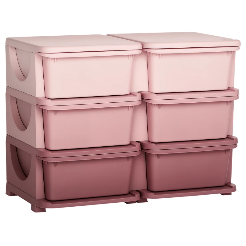 HOMCOM Cassettiera 6 Cassetti per Bambini 3-6 Anni con Bordi Arrotondati, in PP Rosa, 75x37x56.5 cm