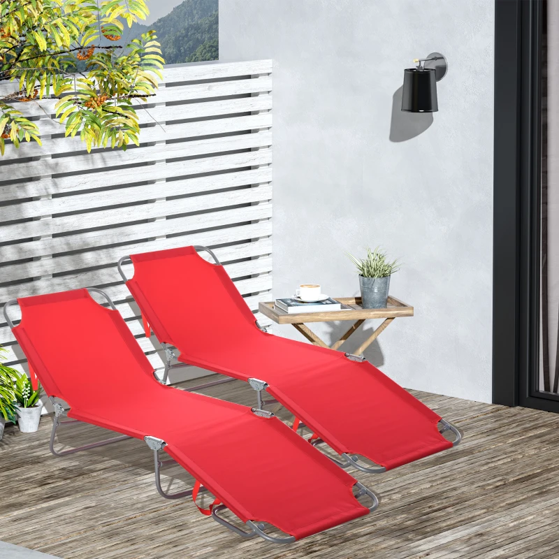 Outsunny Bain de Soleil transat Pliable Dossier réglable Multipositions métal et Polyester Rouge