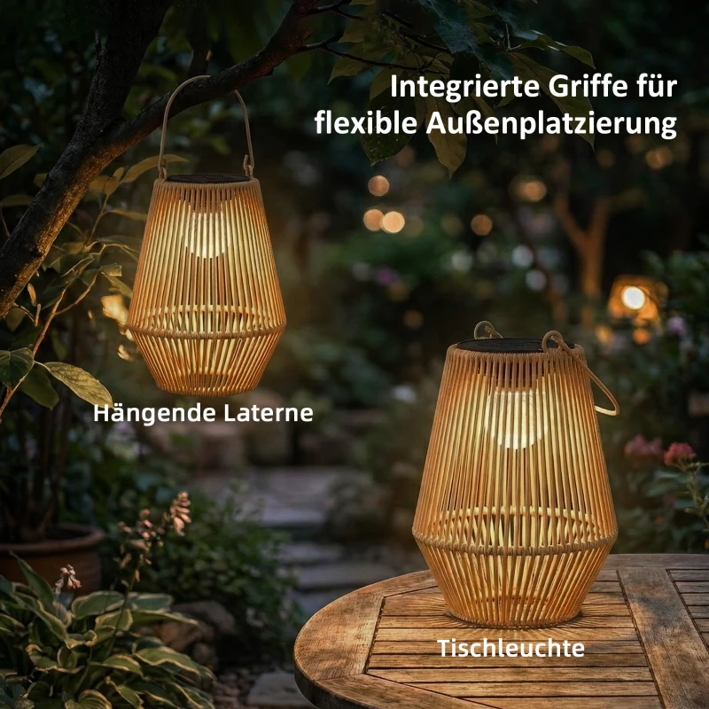 Outsunny Solar Stehlampe 2er Set Rattan Hängend Solarlampen mit Lichtsensor IP44 wasserdichte Solarlampe für Garten Balkon Braun