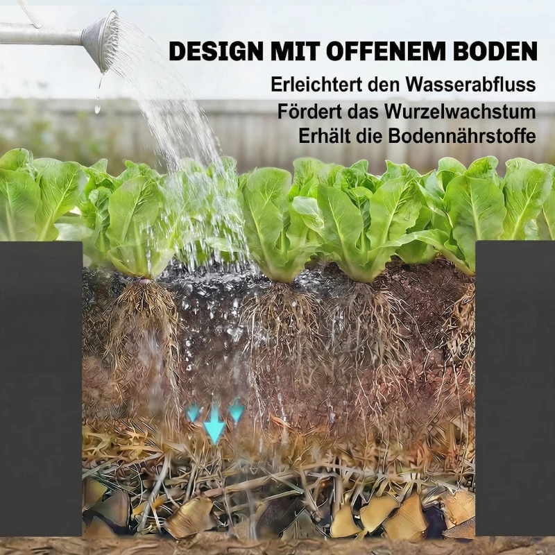 Outsunny Hochbeet L-förmig Blumenhochbeet witterungsbeständig, Pflanzbeet Frühbeet aus Verzinkter Stahl 150 x 150 x 55 cm Schwarz