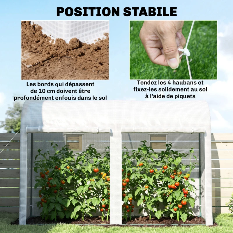 Outsunny Serre de Jardin, Petite Serre de Balcon en Bâche PE Châssis Acier, Portes et Fenêtres Roulantes 300 x 100 x 200 cm blanc