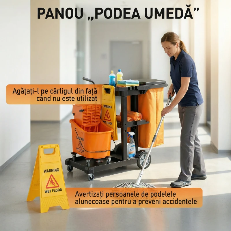 HOMCOM Cărucior multifuncțional cu sac pentru curățenie