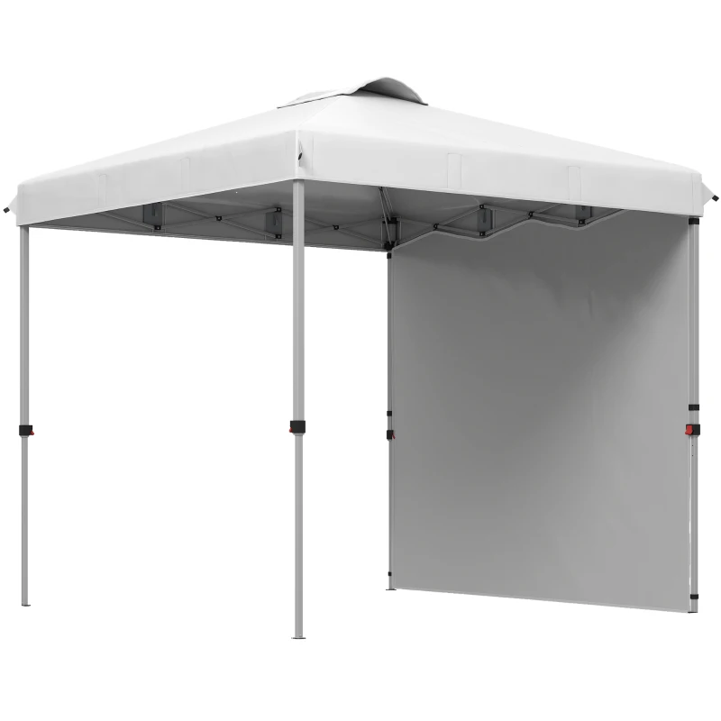 Outsunny Carpa Plegable de Jardín de 2,5x2,5 m con Altura Ajustable Anti-UV con 1 Pared Lateral y Bolsas de Arena Blanco