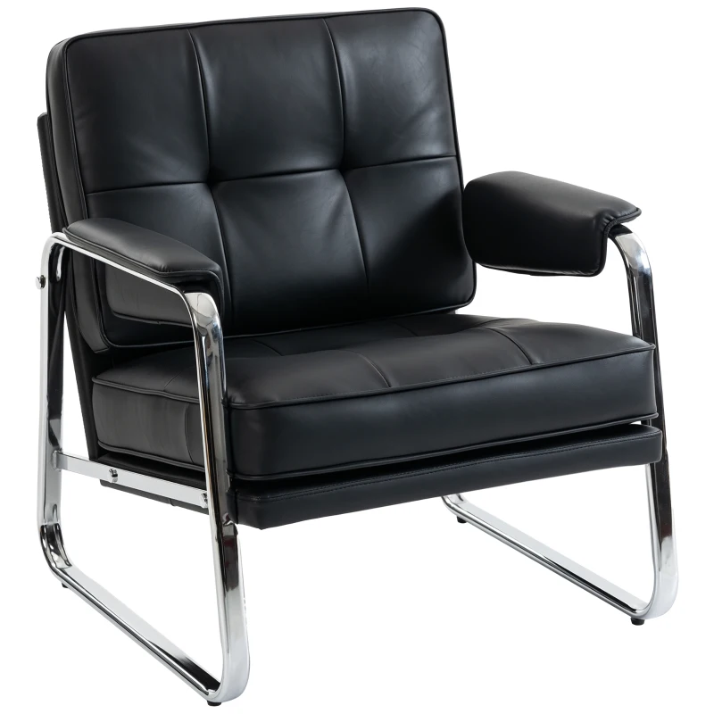 HOMCOM Fauteuil en cuir PU, fauteuil d'appoint à assise large, mousse haute densité, rembourrage épais, montage facile, noir
