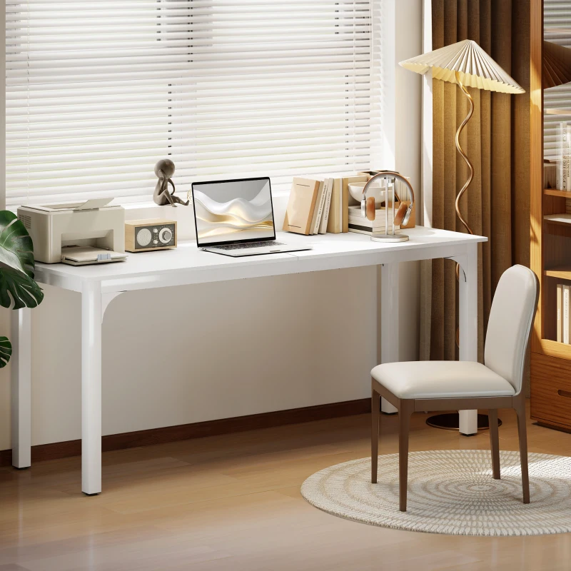 HOMCOM Bureau, bureau d'ordinateur 180 cm avec grand plateau pour 2 personnes, pour travail à domicile ou étude, blanc