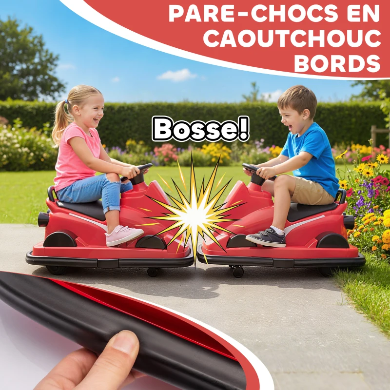 AIYAPLAY Auto-Tamponneuse Enfant 6V, Rotation à 360°, Musique, Klaxon, Démarrage Doux, 2,5 km/h, pour Âges 3-8, 74x53x48cm, Rouge