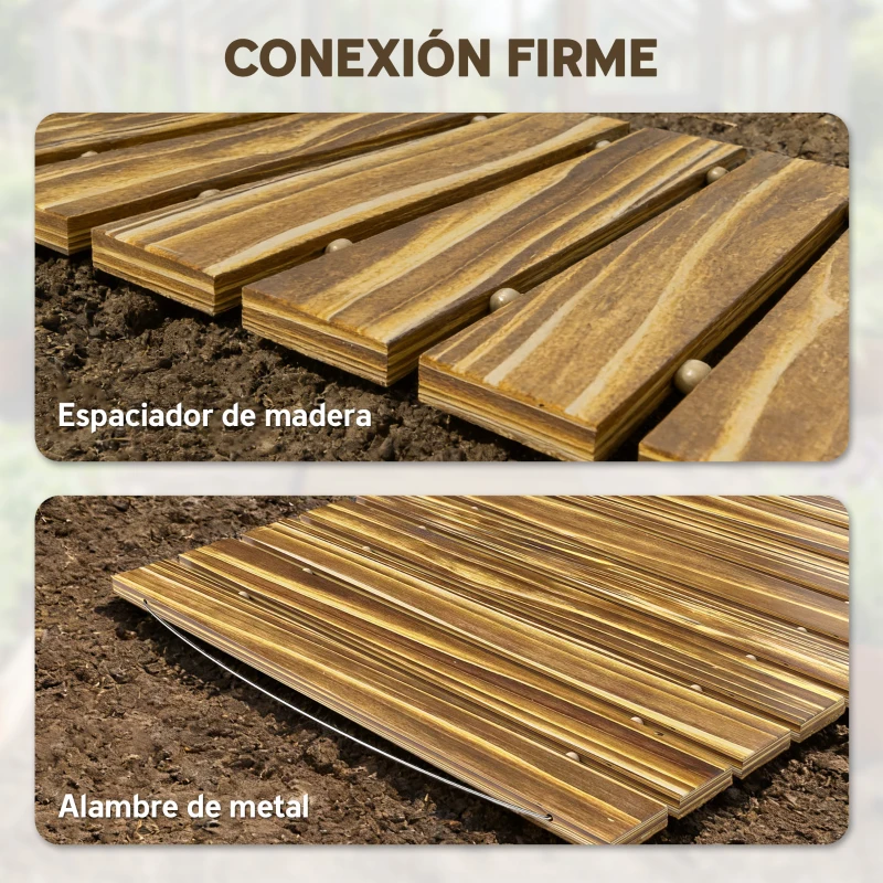 Outsunny Camino de Jardín de Madera 120x38 cm Pasarela Recta Enrollable para Exteriores Resistente a la Intemperie Carbonizado