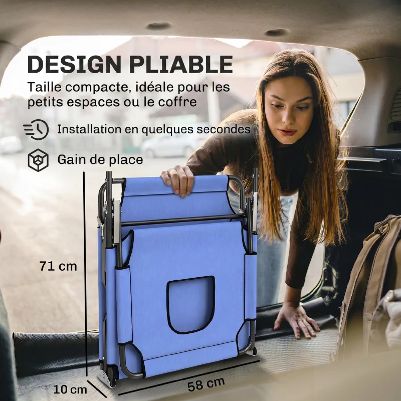 Outsunny Bain de Soleil Pliable transat inclinable 4 Positions Chaise Longue 3 Coussins fournis Bleu