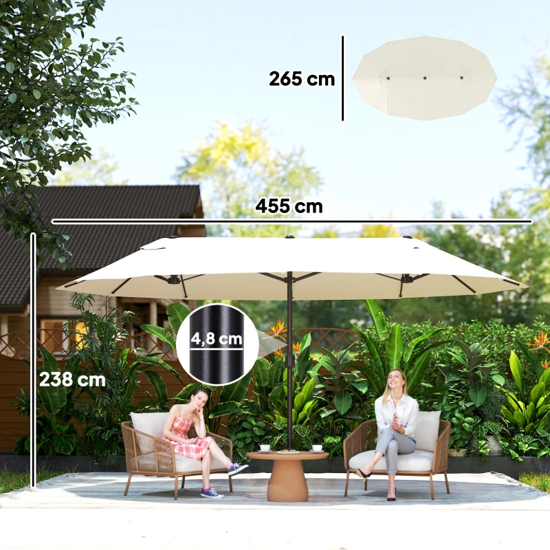 Outsunny Parasol de jardin exterieur parasol double 4,6L x 2,7l x 2,4H m ouverture fermeture manivelle acier polyester haute densité crème