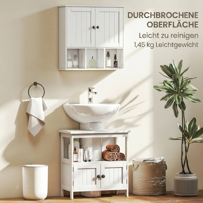 HOMCOM Armadio da Parete per Bagno, Mobile Contenitore con 2 Ante, Ripiano Regolabile e Scomparti Aperti, Bianco