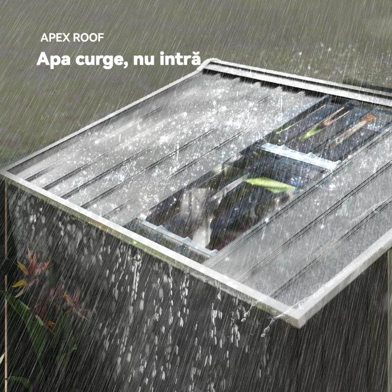 Căsuță din Metal 2,77 m² Outsunny 213 x 130 x 185 cm cu Fundație, Uși Glisante Gri Închis