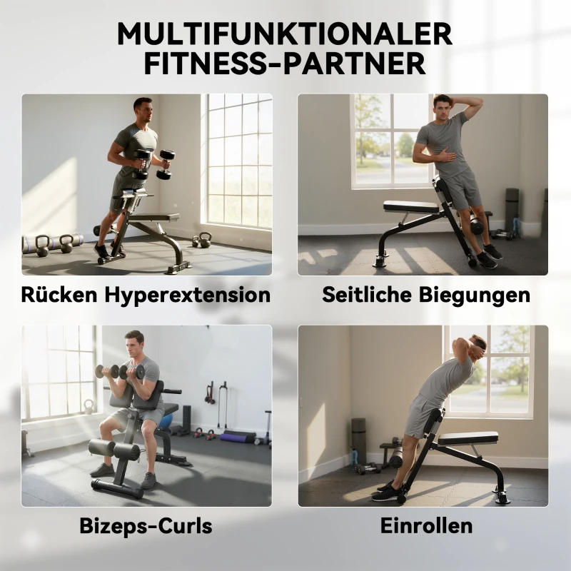 SPORTNOW Trainingsbank, Hantelbank, Fitnessbank, Stahlrahmen, Schwarz