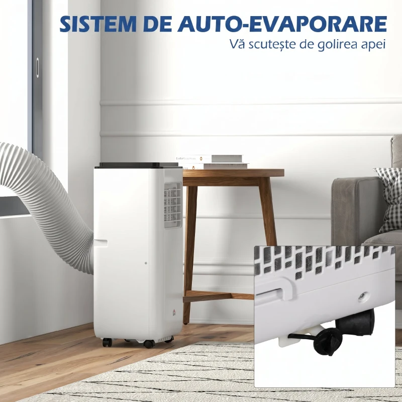 HOMCOM Aer condiționat portabil 750W cu 5 moduri și 2 viteze, din ABS și oțel, 33x28x70,4 cm, alb