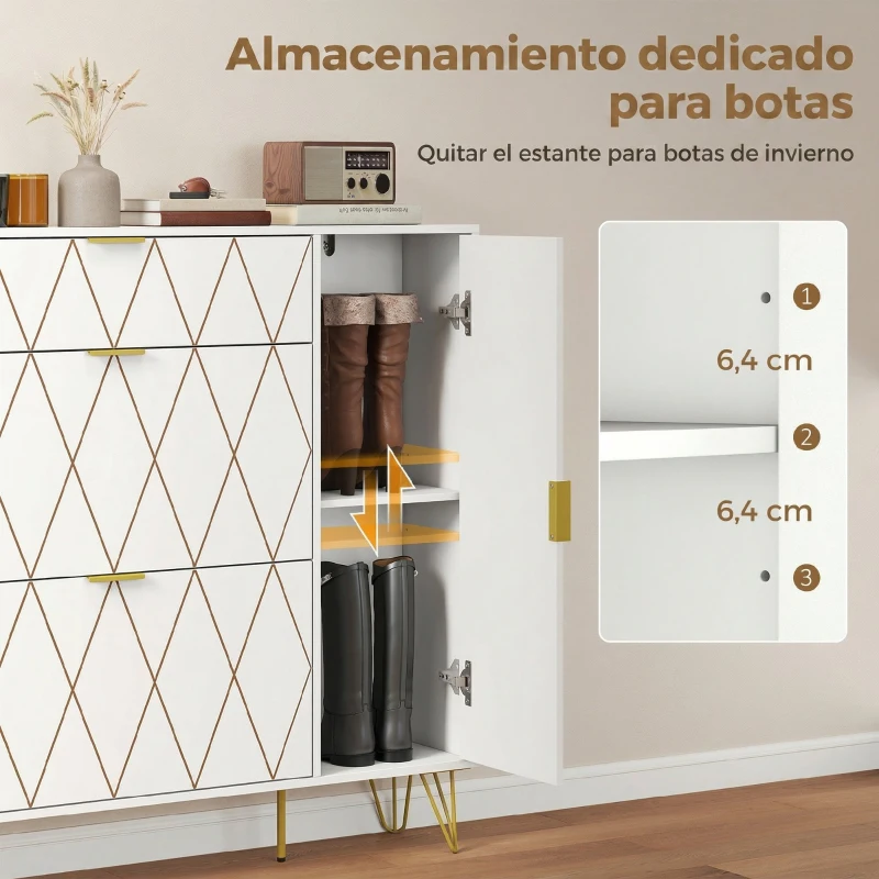 HOMCOM Mueble Zapatero Moderno con 2 Cajones Abatibles Armario y Estantes Ajustables para 10-14 Pares de Zapatos Blanco