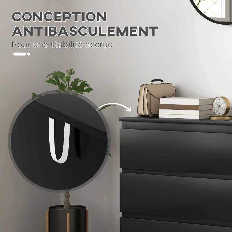 HOMCOM Commode 3 tiroirs, Meuble de rangement épuré pour chambre, intérieur, 80l x 39P x 73H cm