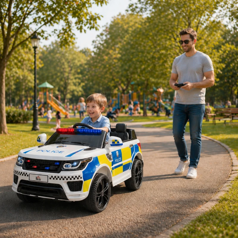 HOMCOM Ride on Police Kids Car 12V Electric Car for 3-6 Years with Remote Control Siren Flashing Lights Suspension, White