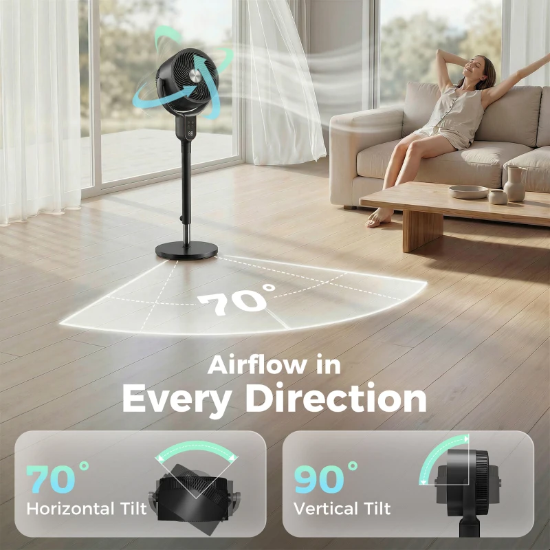 HOMCOM 20 dB Silent Standing Fan for Bedroom, 42" Pedestal Fan with Remote, 90° Oscillating, 8 Speeds, Remote Control, Black