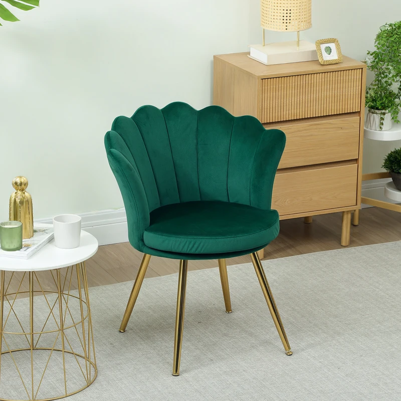 HOMCOM Fauteuil coquillage chaise coiffeuse fauteuil en velours fauteuil de salon avec pieds en métal doré vert