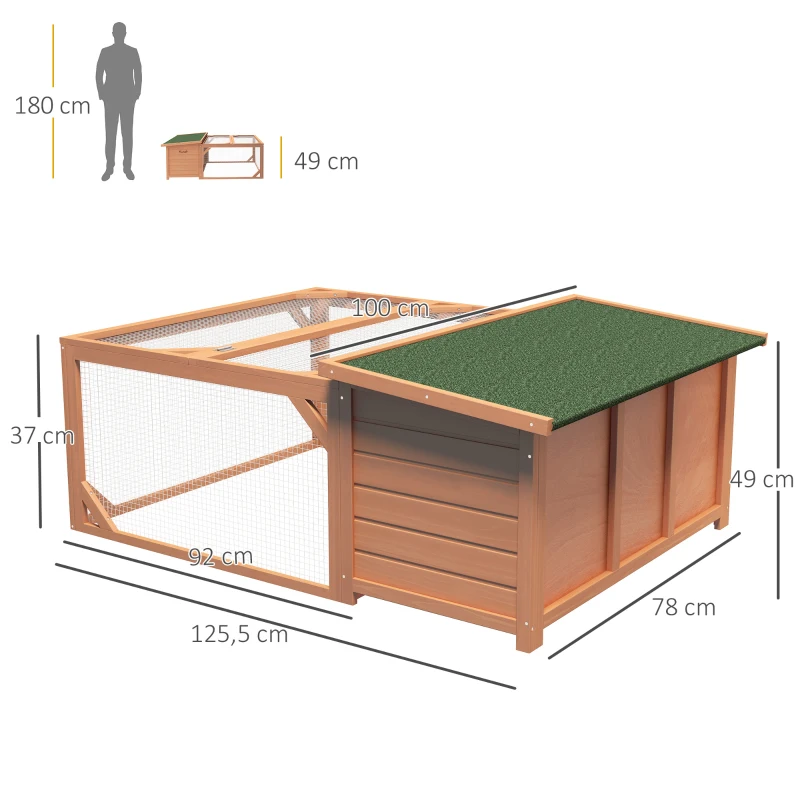 PawHut Clapier d'extérieur, cage lapin avec enclos, toit en asphalte, cadre en bois, 125,5 x 100 x 49 cm, orange