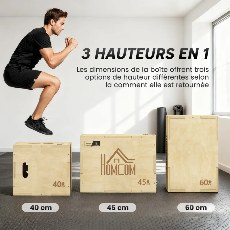 Box jump pliométrie 3 en 1 - Collaboration Aosom.fr x FFHandball - boîte à saut musculation fitness bois