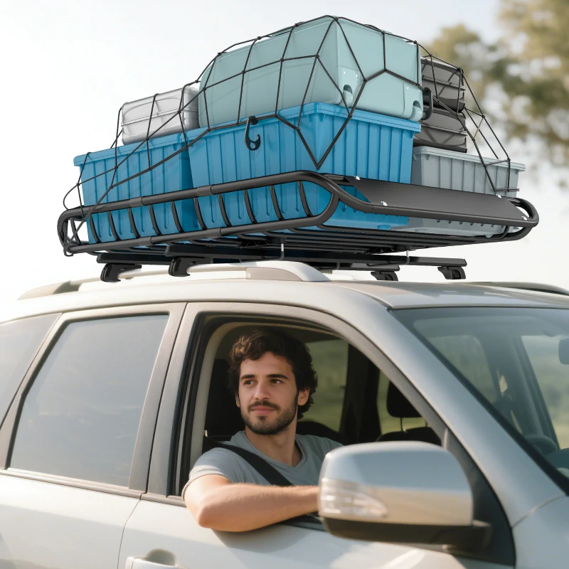SPORTNOW Dachgepäckträger Universal Dachkorb mit Windschutz, bis 150 kg, 116 x 92 x 11,5 cm für SUV Trucks Schwarz