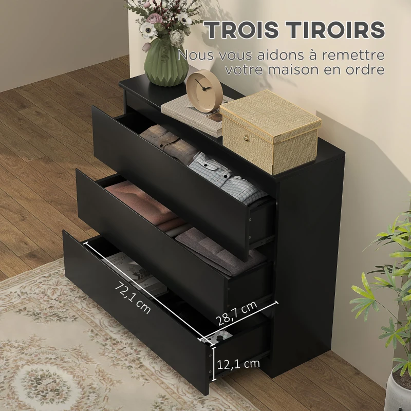 HOMCOM Commode 3 tiroirs, Meuble de rangement épuré pour chambre, intérieur, 80l x 39P x 73H cm