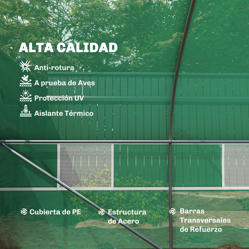 Outsunny Invernadero de Exterior Invernadero de Túnel 8x3x2 m Invernadero de Jardín con 12 Ventanas y Puerta Enrollable para Cultivo Plantas Tomates Verduras Acero y PE 140 g/m² Verde