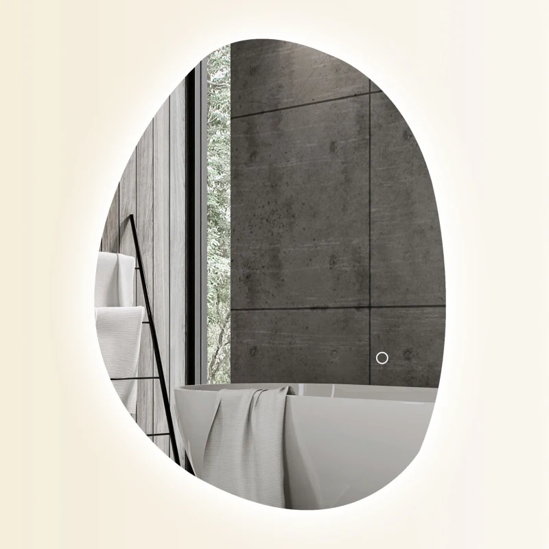 HOMCOM 70 x 50 cm Asymmetrischer Badspiegel mit LED-Licht, Smart Touch Schalter, Anti-Beschlag-Funktion, Silber