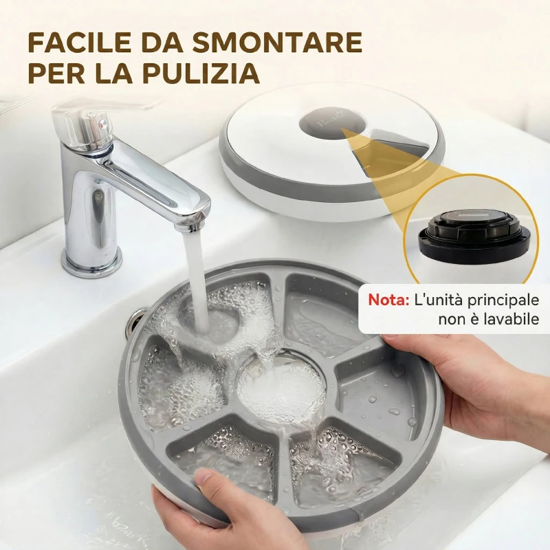 PawHut Distributore Automatico Cibo Gatti e Cani con Timer e Display LED, 1-6 Pasti al Giorno, per Cibo Secco e Umido