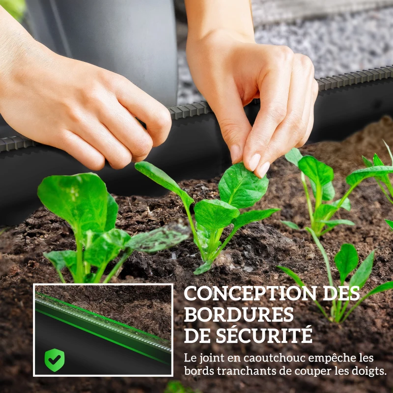 Outsunny Jardinière surélevée carré potager de jardin en acier modulable légumes, plantes, fleurs, dim. 150 x 62 x 30 cm noir