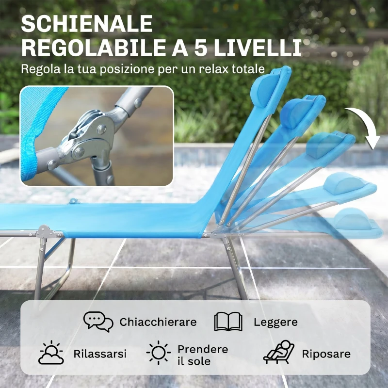 Outsunny Lettino Prendisole Pieghevole con Schienale Reclinabile e Cuscino, 182x56x24.5cm