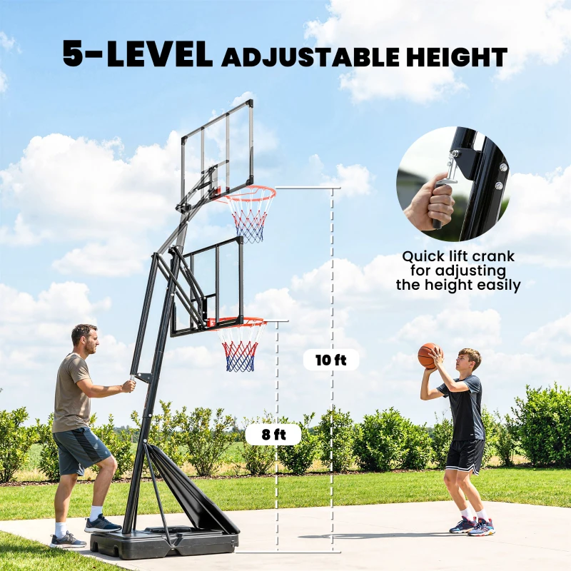 SPORTNOW Mobiler Basketballkorb, höhenverstellbar von 2,45-3,05 m, bruchsicheres Backboard, Handkurbel-Höhenverstellung