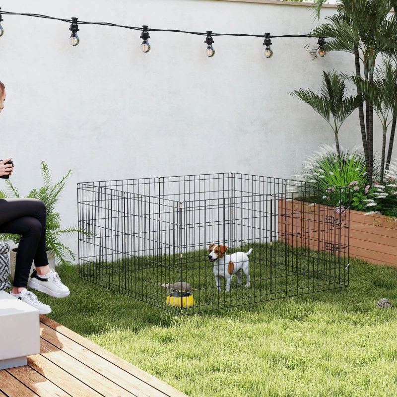 PawHut Parc pour chien enclos chien intérieur 8 panneaux pliables avec porte pour chiots acier 61l x 61H cm noir