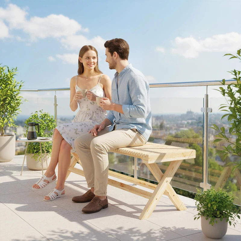 Outsunny Banc de Jardin en Bois massif, Banquette de Jardin avec Assise à Lattes Effet Bois, 140 x 40 x 43 cm, Bois Naturel