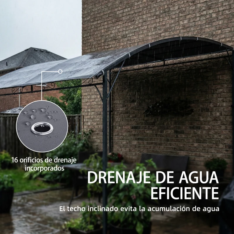 Outsunny Pérgola de Pared 2,8x3,8 m con Techo Inclinado Orificios de Drenaje y Estructura Metálica Gris