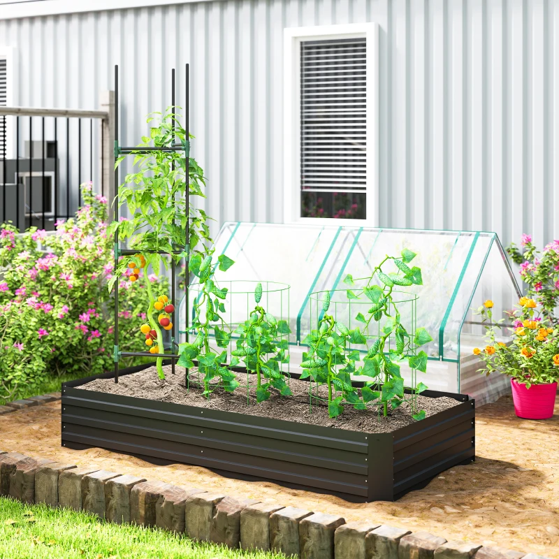 Outsunny Carré potager jardinière rectangulaire en acier galvanisé tuteurs pour tomates et plantes grimpantes 180 x 90 x 29,5 cm