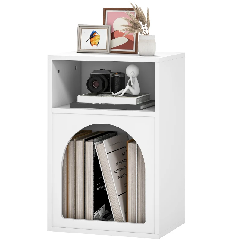 HOMCOM Bedside Table with 2 Open Compartments - White
