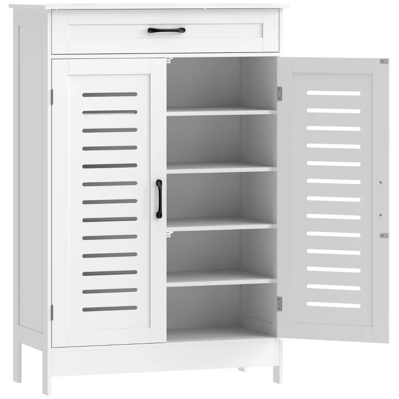 HOMCOM Meuble à chaussures 20 paires, armoire à chaussures avec 2 portes persiennes, tiroir et étagères réglables, blanc