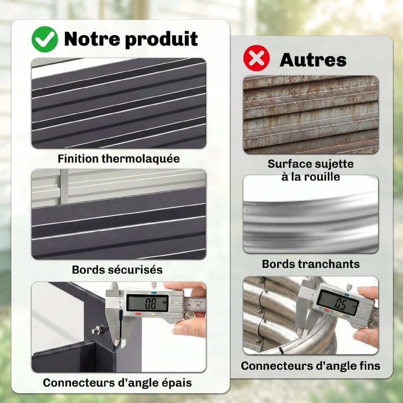 Outsunny Carré potager de jardin rectangulaire jardinière extérieure 241 x 90 x 30 cm tôle d'acier ondulée gris